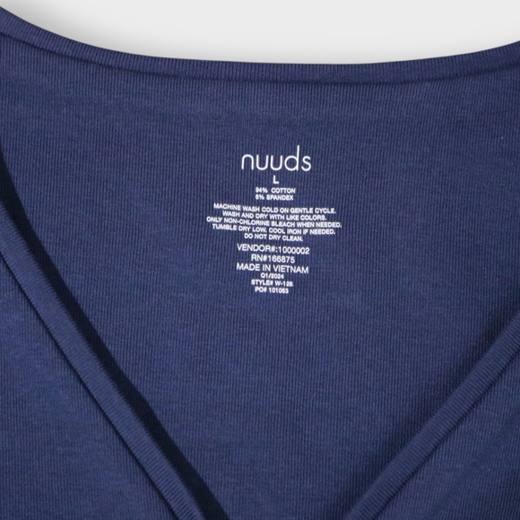 Nuuds Cotton Stretch Long Sleeve Crewneck Bodysuit Sz Large EUC Navy Blue - Picture 5 of 12